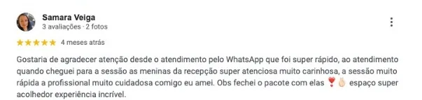 Avaliação 5 estrelas de Samara Veiga no Google